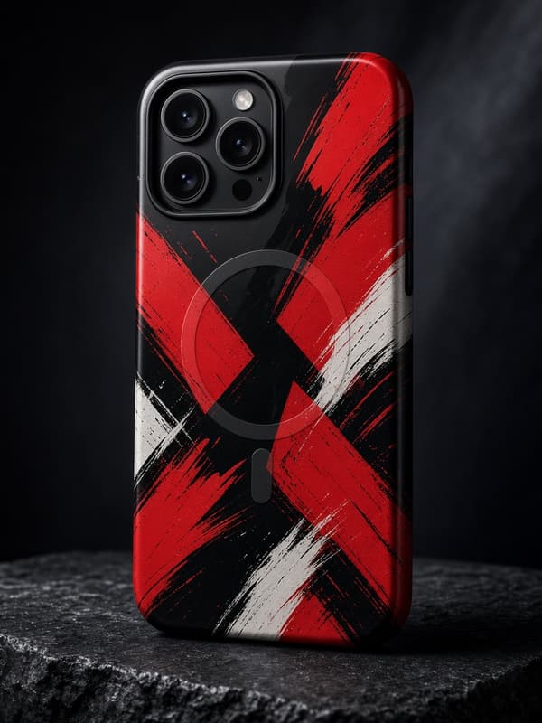 Custom MagSafe case with a red and black abstract print