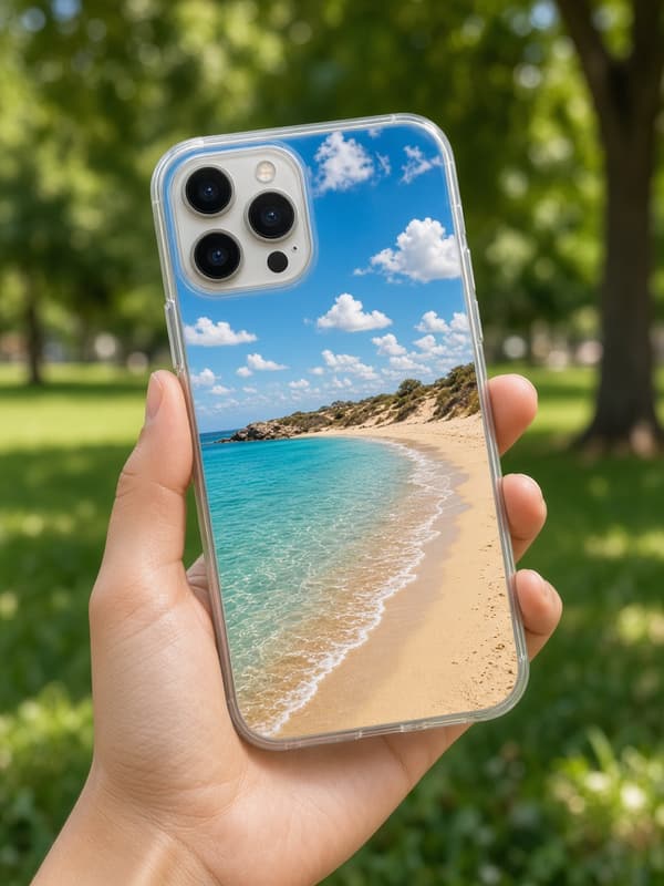 Custom clear case printed with a beach photo