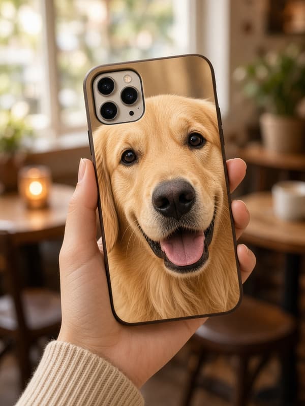 Custom case printed with a golden retriever photo